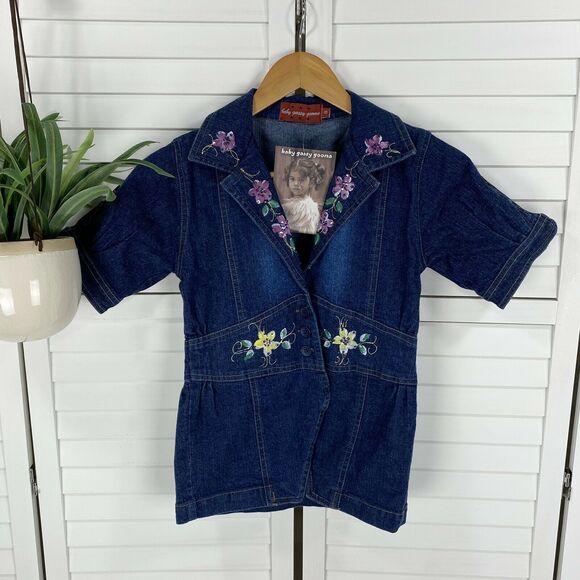 New Baby Gassy Gooma Boutique Floral Painted Denim Jacket Top Beaded Girl Size 8 - Picture 1 of 7